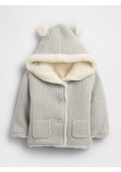 Bebek Gri Sherpa Astarlı Yün Ceket
