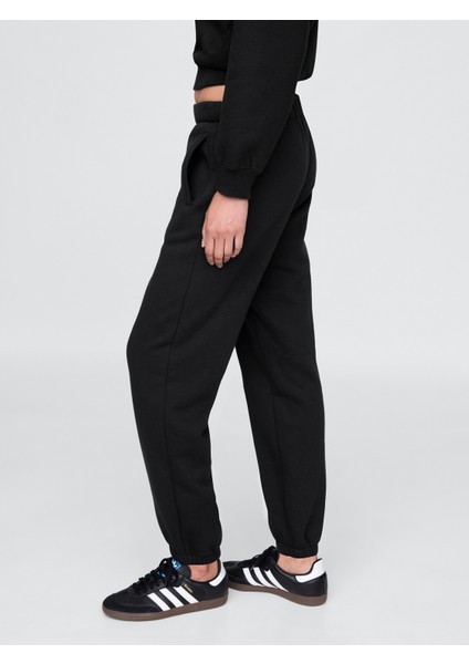 Kadın Siyah High Rise Boyfriend Jogger Eşofman Altı