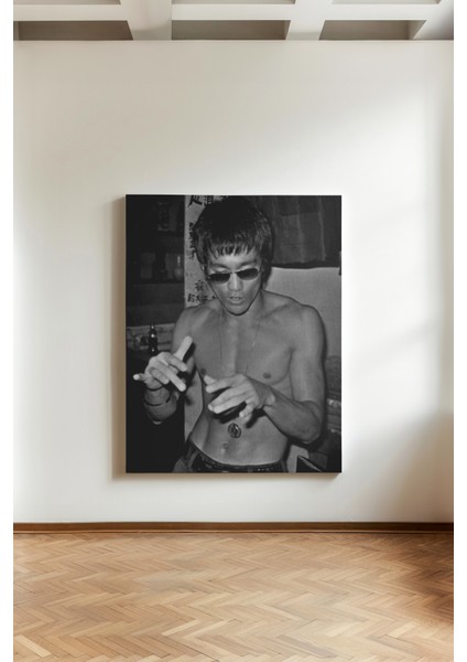Bruce Lee Portre - Kanvas Tablo - Dövüş Sporları Aksiyon Siyah Beyaz Duvar Dekoru