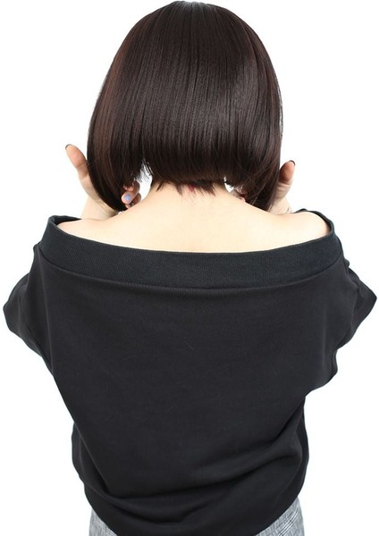 Kahkülsüz Düz Kısa Fiber Sentetik Peruk / Koyu Kahve fiyatları