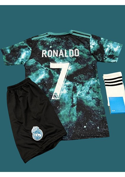 'real'madrid' Cristiano Ronaldo Cr7 Galaxy Özel Tasarım Çocuk Futbol Forması 3'lü Takım