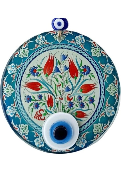 Nazar Boncuklu Lale Desenli Füzyon Cam Duvar Süsü