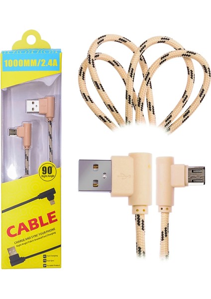 Ally Micro USB Eğik Başlı Halat USB Kablo 1METRE-(5775) - A734H719-M90734 fiyatları