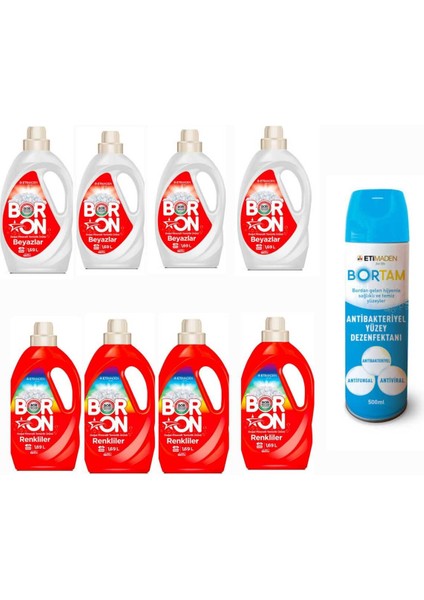 Doğal Sıvı Çamaşır Deterjanı Boron Renkliler ve Beyazlar Için 26*8 Yıkama+ Bortam Dezenfektan.