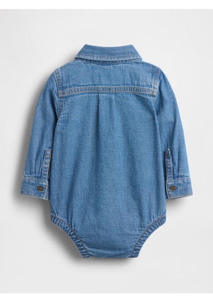 Bebek Mavi Denim Düğmeli Bodysuit modelleri