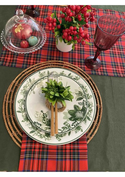 Yılbaşı Ekose Kırmızı Yeşil Premium Masa Örtüsü 100X100CM