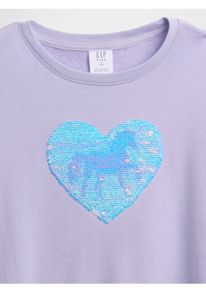Kız Çocuk Mor Relaxed Flippy-Sequin Grafikli Sweatshirt fiyatları