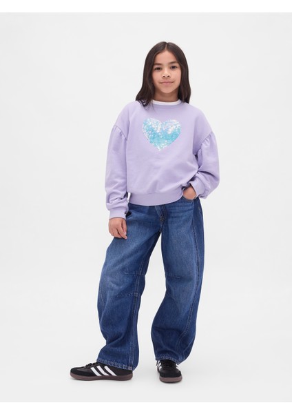 Kız Çocuk Mor Relaxed Flippy-Sequin Grafikli Sweatshirt modelleri