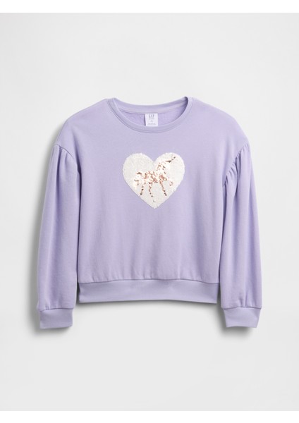 Kız Çocuk Mor Relaxed Flippy-Sequin Grafikli Sweatshirt indirimleri