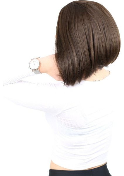 Kahkülsüz Düz Kısa Fiber Sentetik Peruk / Açık Kahve modelleri