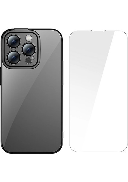 Baseus Glitter iPhone 14 Pro 6.1 Renkli Kenar Silikon Kılıf + Tempered Ekran Koruy - A246H958-M44