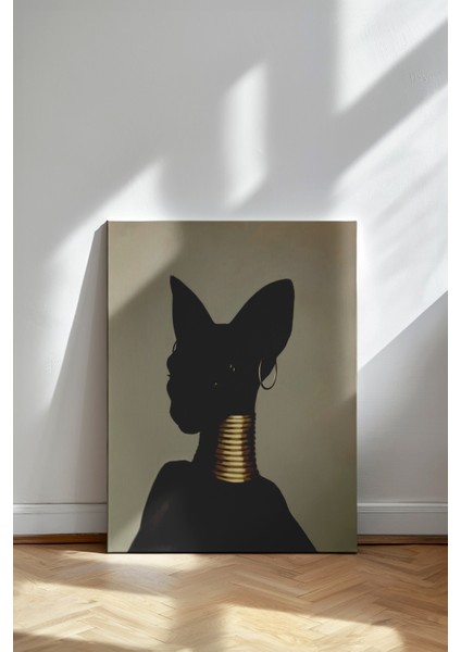 Altın Gerdanlı Kraliçe Kedi - Kanvas Tablo - Sürreal Hayvan Portre Modern Duvar Dekoru fiyatları