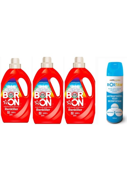 Doğal Sıvı Çamaşır Deterjanı Boron Renkliler 26*3 Yıkama+ Bortam Dezenfektan