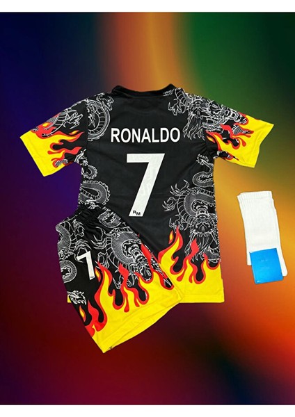 Özel Konsept Cristiano Ronaldo Cr7 Yeni Sezon Çocuk Alevli Forması (Forma Şort Çorap)