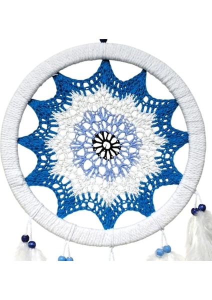 Petrol Mavisi Nazar Motifli Kuş Tüylü Duvar Süsü