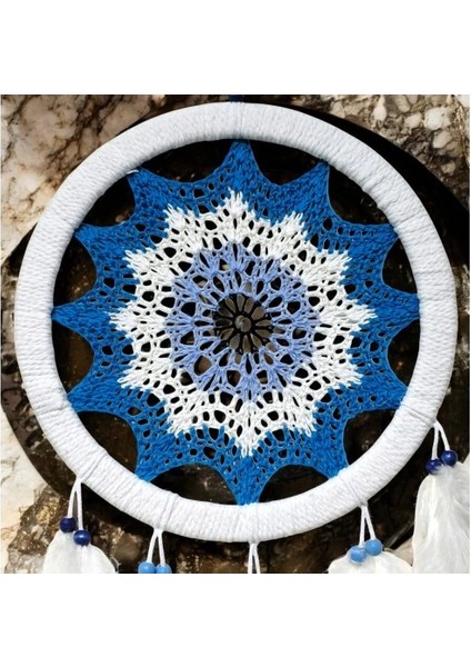 Petrol Mavisi Nazar Motifli Kuş Tüylü Duvar Süsü modelleri