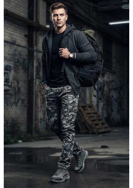 Kışlık Regular Kamuflaj - Likralı, Düz Paça, Antrasit indirimleri