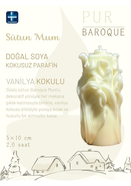 Pur Baroque Vanilya Kokulu Süslü Sütun Mum Doğal Soya
