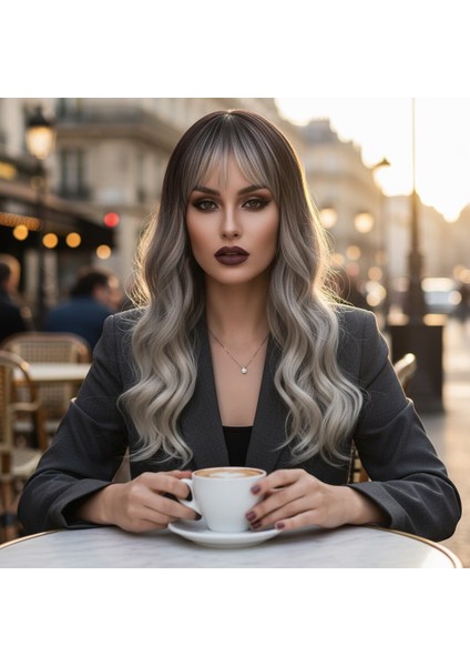 Dalgalı Kısa Perçemli Fiber Sentetik Peruk / Ombre ve Röfleli