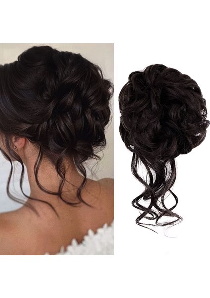 Saçlı Lastikli Kuyruklu Topuz Toka / Koyu Kestane