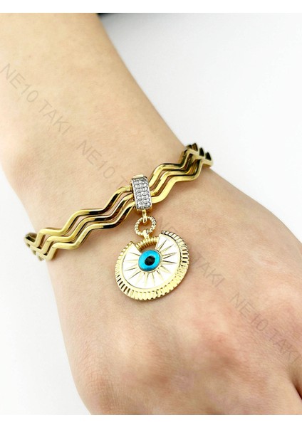 Zirkon Taşlı, Göz, Paslanmaz Çelik Ajda Charm 8, Kasa Altın Renk (BİLEKLİK DAHİL DEĞİLDİR!!) fiyatları