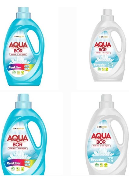 Aquabor Çamaşır Deterjanı Beyaz ve Renkliler Için Sıvı Deterjan 33*4 Yıkama.