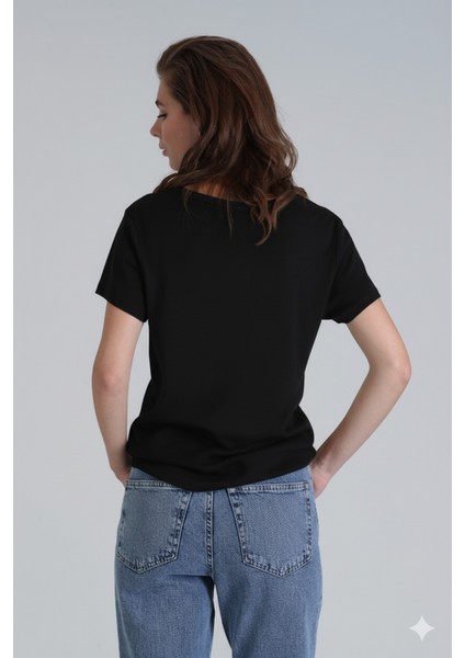 Florans Kadın %100 Pamuk T-Shirt Siyah modelleri