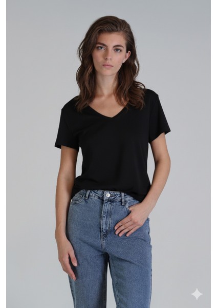 Florans Kadın %100 Pamuk T-Shirt Siyah indirimleri