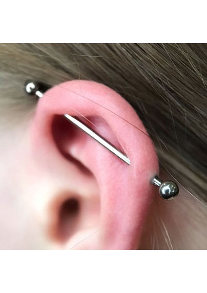 Industrial Köprü Piercingi Düz Barbell – 316L Cerrahi Çelik 38 mm - Paslanmaz