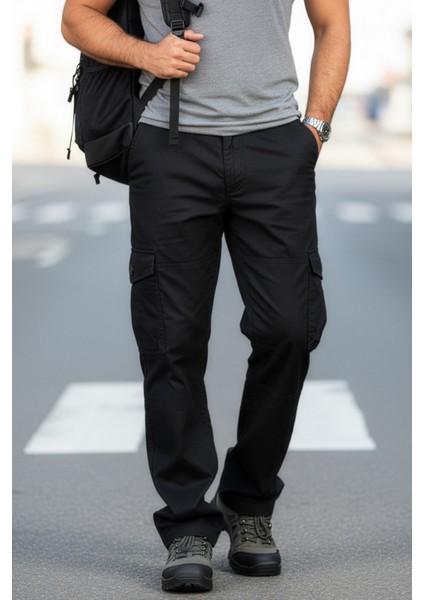 Kışlık Kargo Pantolon - Siyah, Boru Paça