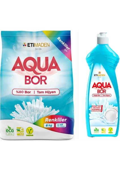 Aquabor Çamaşır Deterjanı Renkliler Için 6 kg 40 Yıkama+ 1 Adet Aquabor Bulaşık Deterjanı.