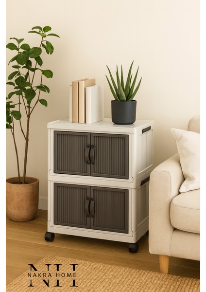 2'li Katlanır Portatif Tekerlekli Organizer Dolap – Çok Amaçlı Mıknatıslı Kapaklı indirimleri