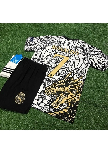 Real Madrid Yeni Sezon Dragon Desenli Cristiano Ronaldo Çocuk Forması 3'lü Set (Black-White) modelleri