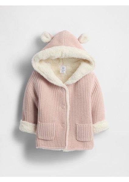 Bebek Pembe Sherpa Astarlı Yün Ceket