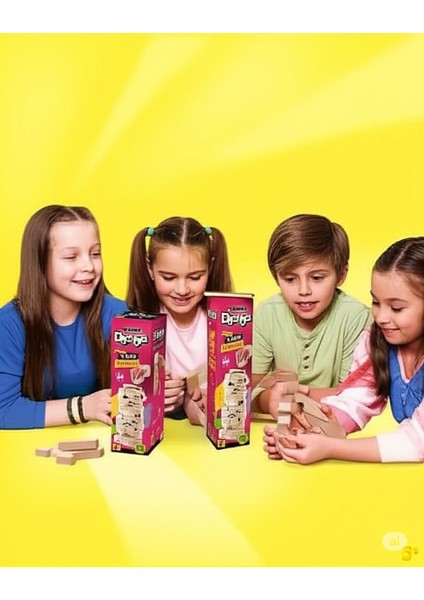 Büyük Boy Doğal Ahşap Denge Oyunu Kule Oyunu 54 Parça Ahşap Yapı Blokları Cenga