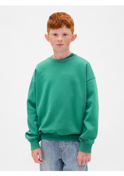 Erkek Çocuk Yeşil Vintagesoft Relaxed Bisiklet Yaka Sweatshirt