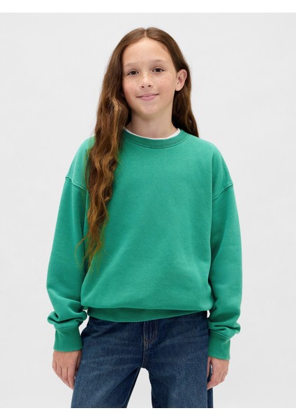 Erkek Çocuk Yeşil Vintagesoft Relaxed Bisiklet Yaka Sweatshirt