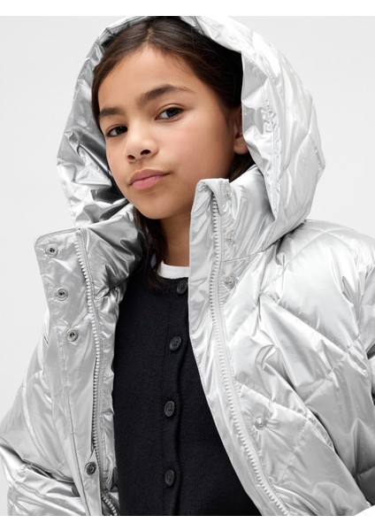 Kız Çocuk Gri Kıvrımlı Şişme Mont fiyatları