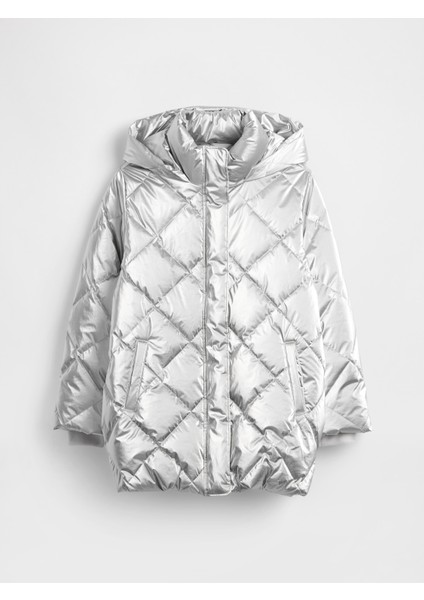 Kız Çocuk Gri Kıvrımlı Şişme Mont