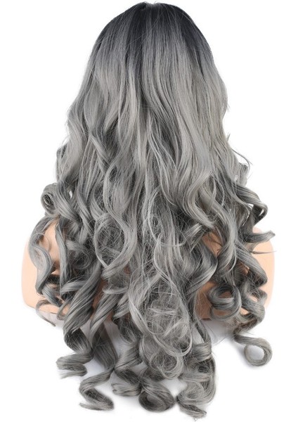 Dalgalı Perçemli Uzun Fiber Sentetik Peruk / Siyah / Gri Ombreli indirimleri