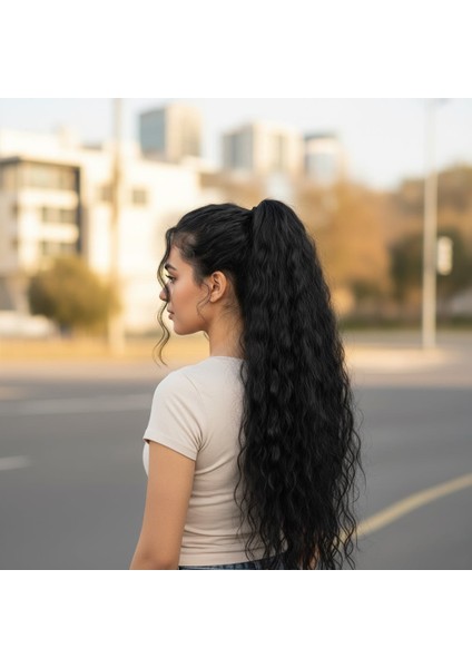 Tokalı Kabarık Dalgalı At Kuyruğu / Siyah