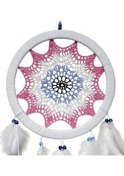 Pembe Nazar Motifli Kuş Tüylü Duvar Süsü