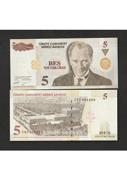 3996368F7F701A953E 8.emisyon Ytl 5 Yeni-Türk-Lirası Çil 001499 Eski Kağıt Para