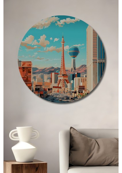 Las Vegas Şehir Manzarası Dekoratif Ahşap Mdf Ev/işyeri Duvar Tablo Yuvarlak Ev/işyeri Duvar Tablo