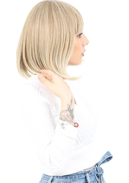 Küt Kahküllü Fiber Sentetik Peruk / Karamel / Platin Röfleli fiyatları