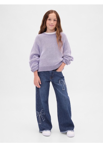 Kız Çocuk Mavi Low Rise Stride Wide-Leg Jean Pantolon