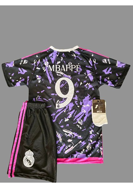 'real'madrid' Mbappe 9 Özel Tasarım Çocuk Futbol Forması 3'lü Takım (Mor)