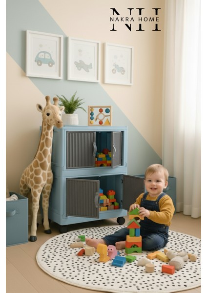 2'li Katlanır Portatif Tekerlekli Organizer Dolap – Çok Amaçlı Mıknatıslı Kapaklı modelleri