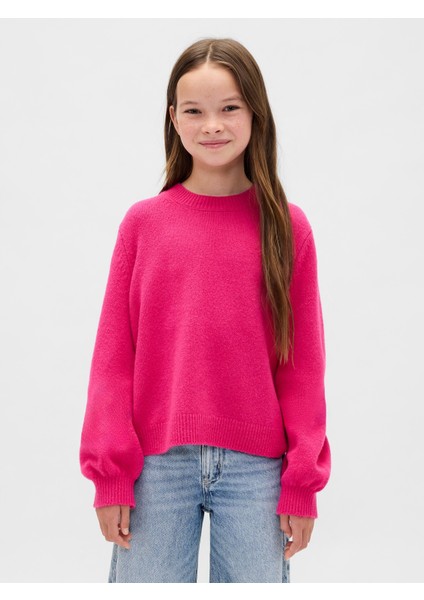 Kız Çocuk Pembe Cashsoft Bisiklet Yaka Kazak