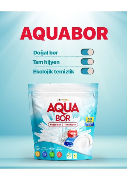 Aquabor Bulaşık Makinesi Tableti 30 Lu Doğal Bulaşık Makinesi Tableti.